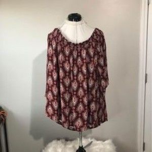 3X Signature Studio Womens Short Sleeve Drop Shoulder Red Blouse C5125